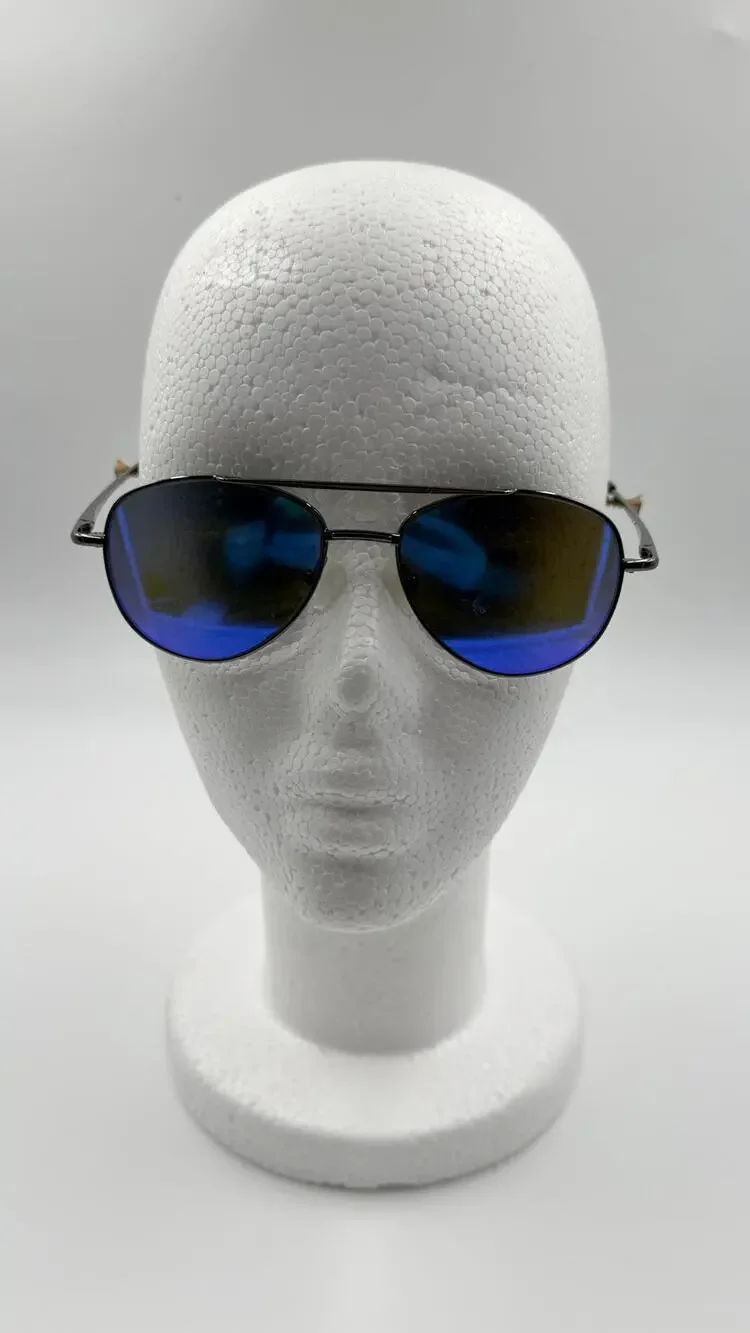ZENNI Matte Black with Blue Mirror Aviator Sports Sunglasses